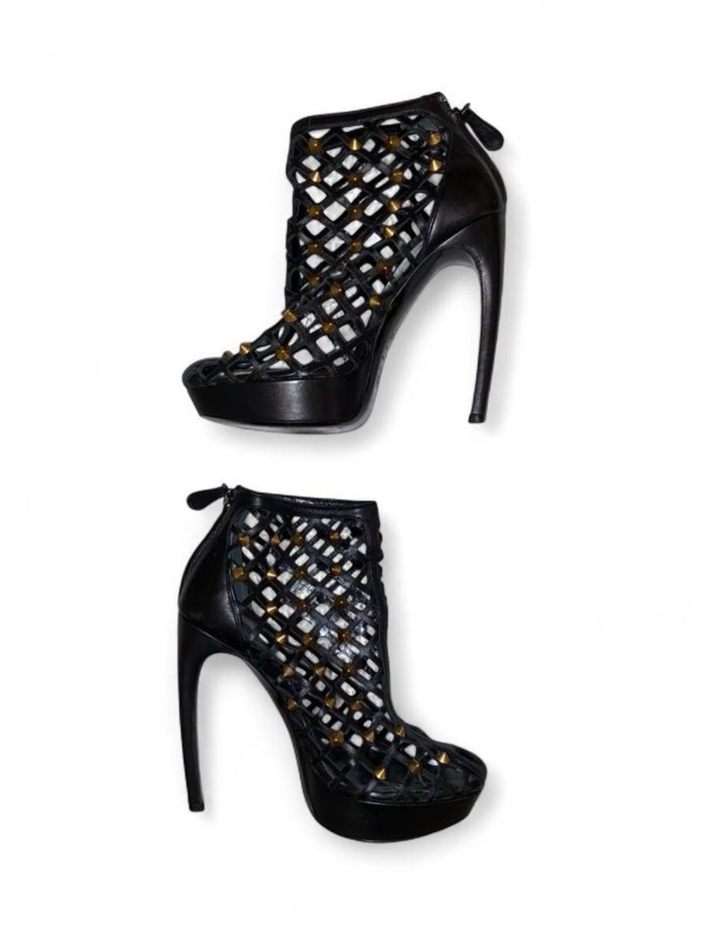 Alexander McQueen Vintage Black Cage Leather Studded Heels